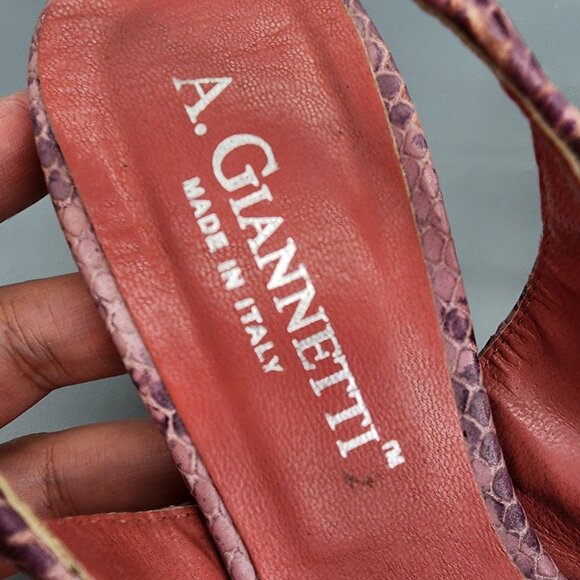 A. Giannetti Italy Heels Size 39 US 8.5–9 Pink Snakeskin Leather Slingback - Picture 5 of 15